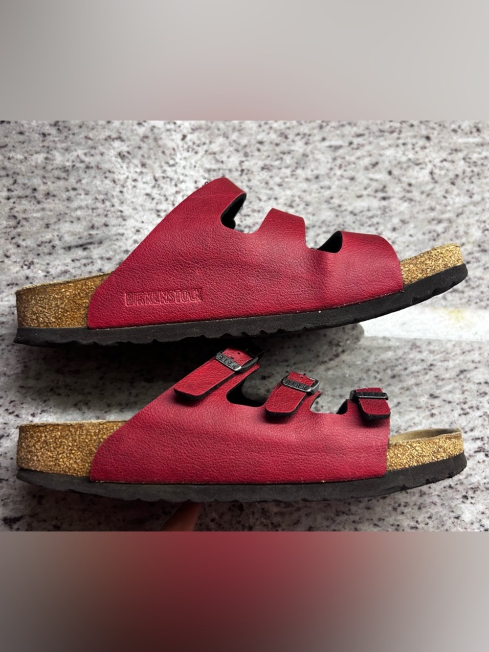 Birkenstock Red Triple-Strap Cork Footbed Sandals womens size 7 ==mens 5 - Picture 4 of 8